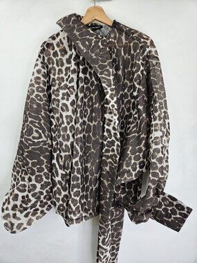 Calvin Tran Top Womens L Leopard Print Semi Sheer Animal Print Y2K Party Blouse